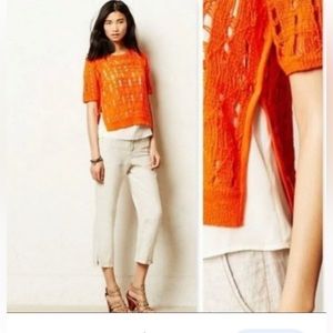 Anthropologie MOTH Orange Open Weave Shirt Sleeve Sweater Size XS